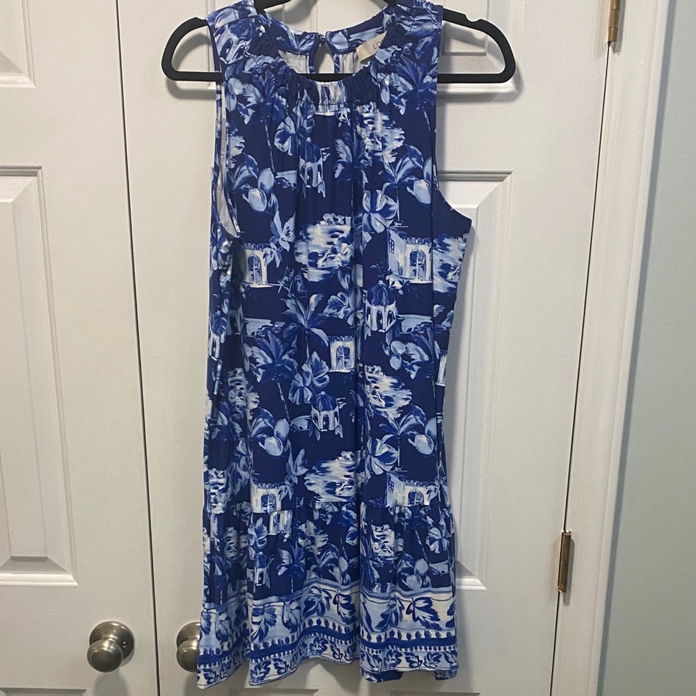 LOFT Blue and White Patterned Dress